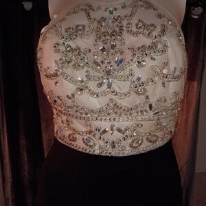 B Darlin Black and Cream Embellished Prom Dress